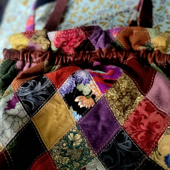 LUCKY patchwork corded leather trimmed hobo purse bag - Picture 5 of 12